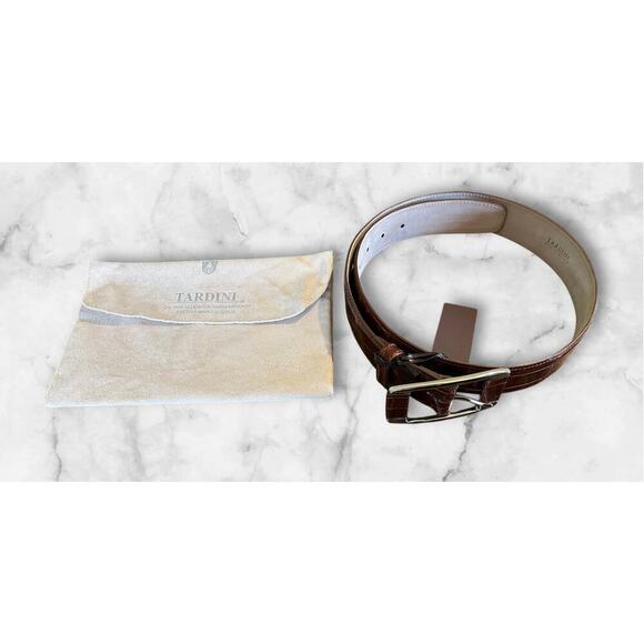 Tardini Men's American Alligator Textured Wrap Buckled Brown Belt 34 - Picture 2 of 10